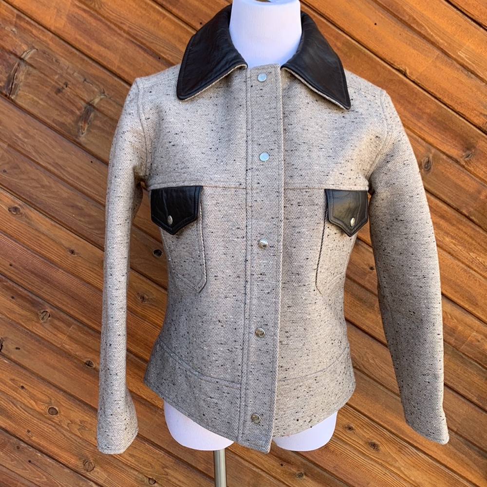 Roffe Vintage Ski Blazer Jacket Tweed Leather Size Large